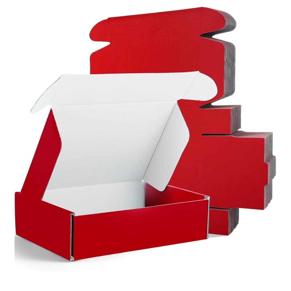 🫶 qty 10 red Corrugated Shipping Mailing Boxes 6x4x1.6” and Thank You Sticker